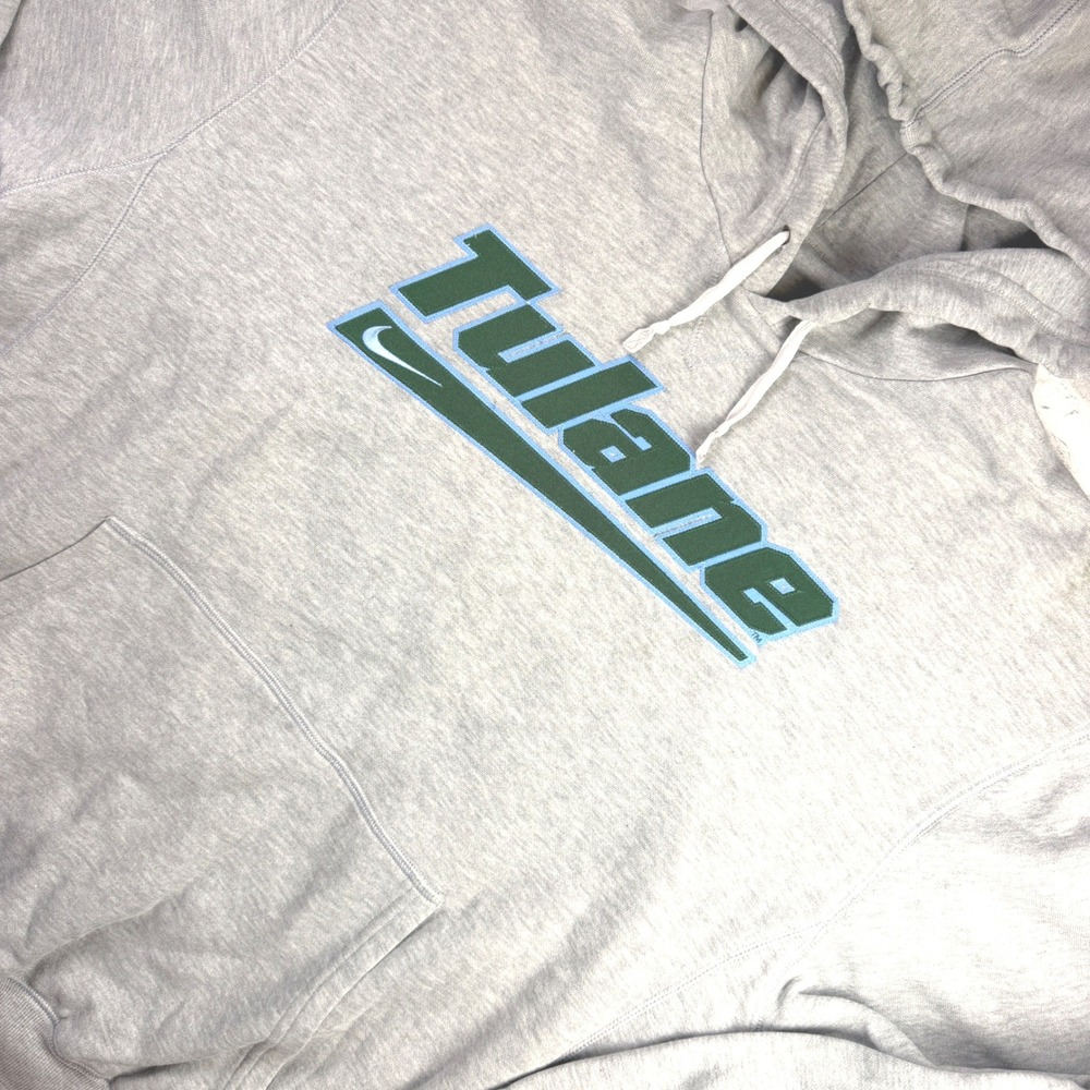 Nike Hoodie Mens 2XL Gray Tulane Green Wave Classic Fleece Hoodie Sweatshirt